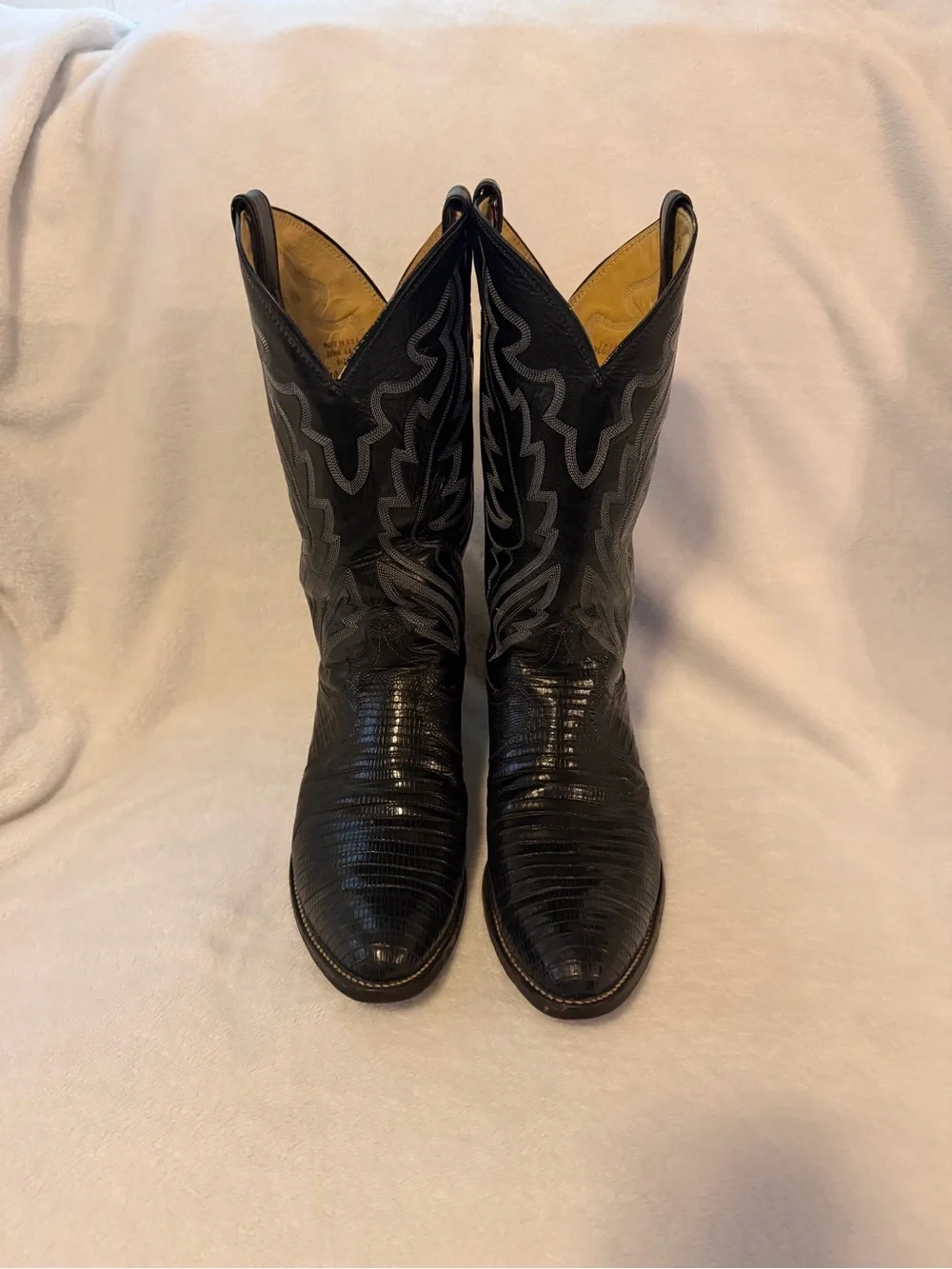 Vintage Justin Black Lizard Print Leather Western 10EE Cowboy Boots